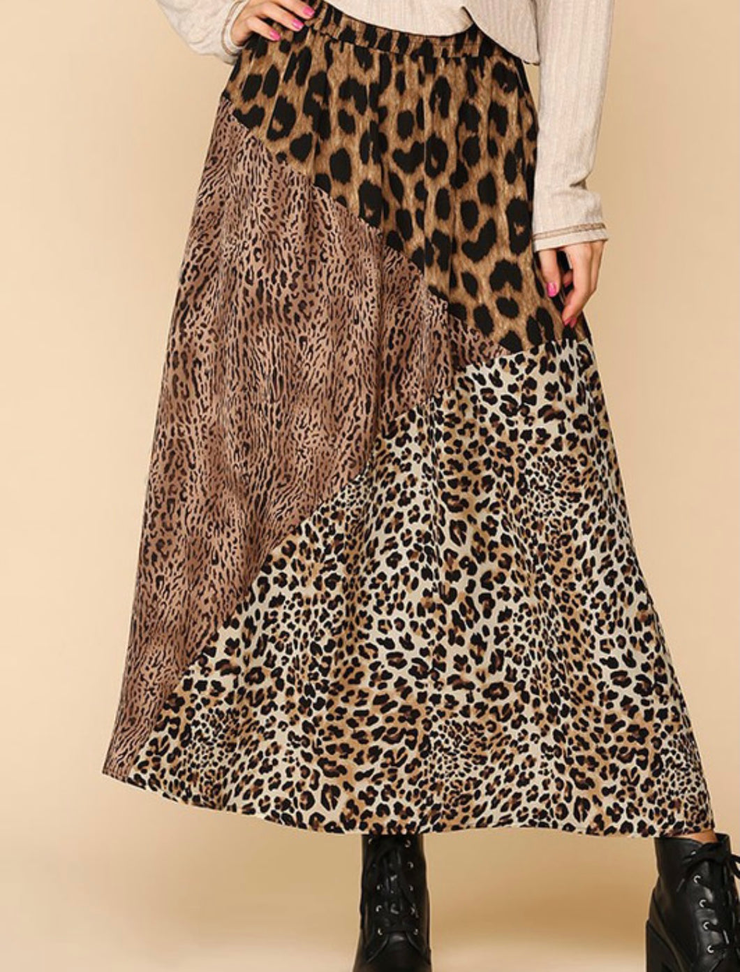 Mixed Animal Print Maxi Skirt